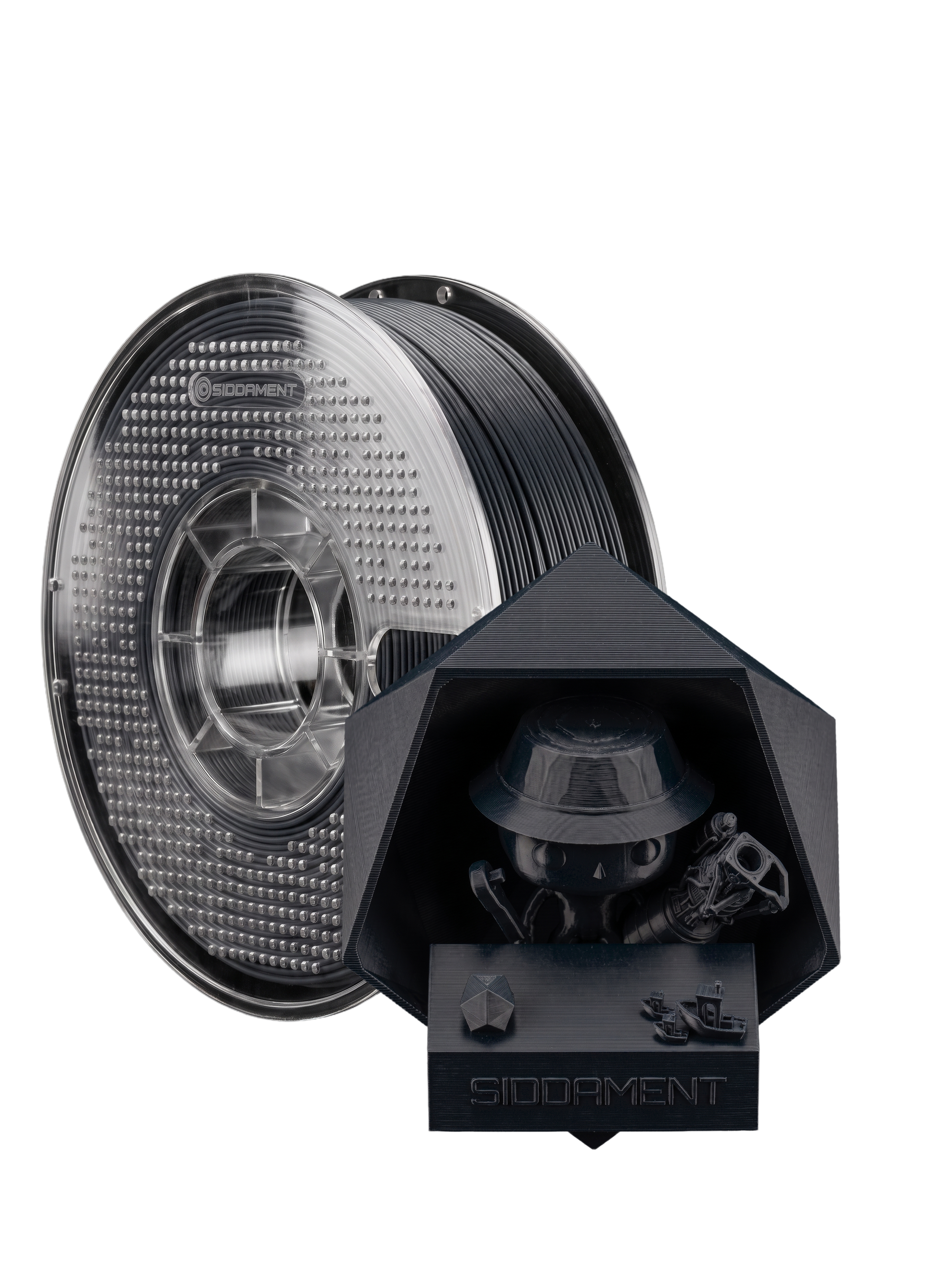 Matte Jet Black ASA V2 1.75mm 1kg filament and printed parts