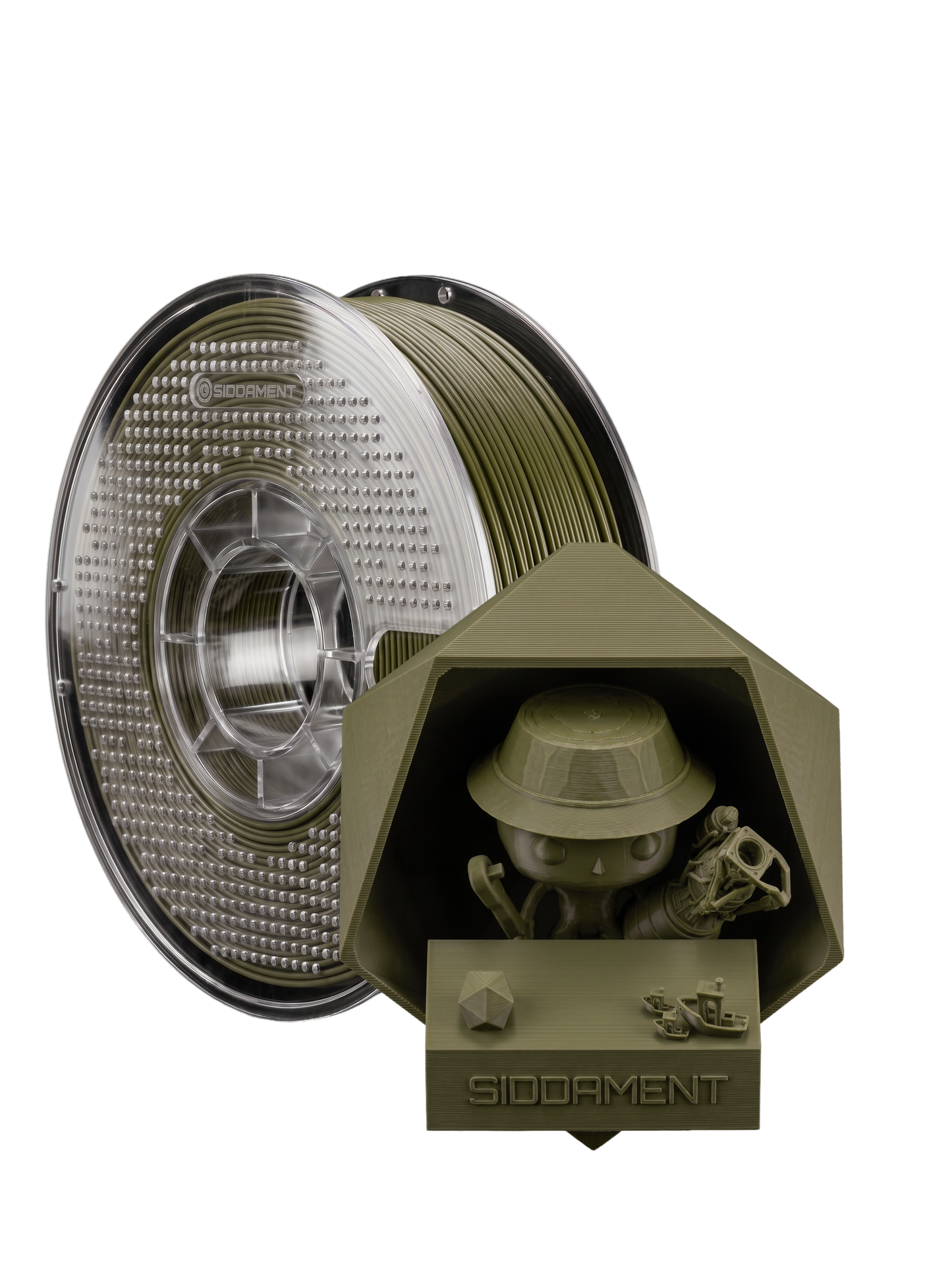 Matte Khaki PLA V2 1.75mm 1kg filament and printed parts