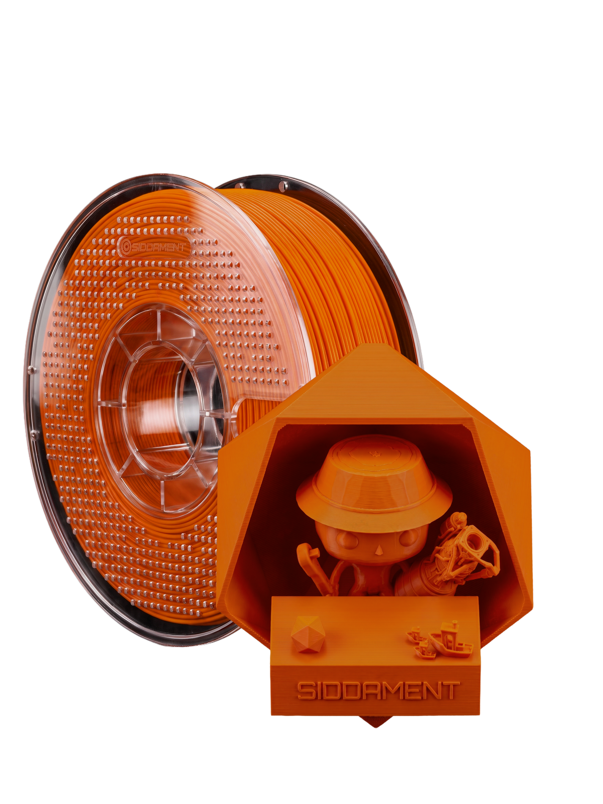 Matte Orange PLA V2 1.75mm 1kg filament and printed parts