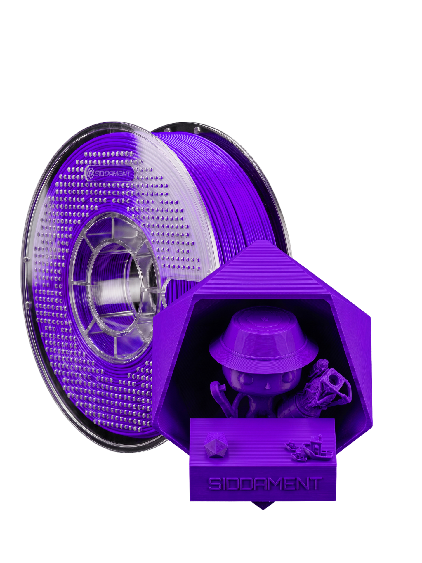 Matte Radiant Violet PLA V2 1.75mm 1kg filament and printed parts
