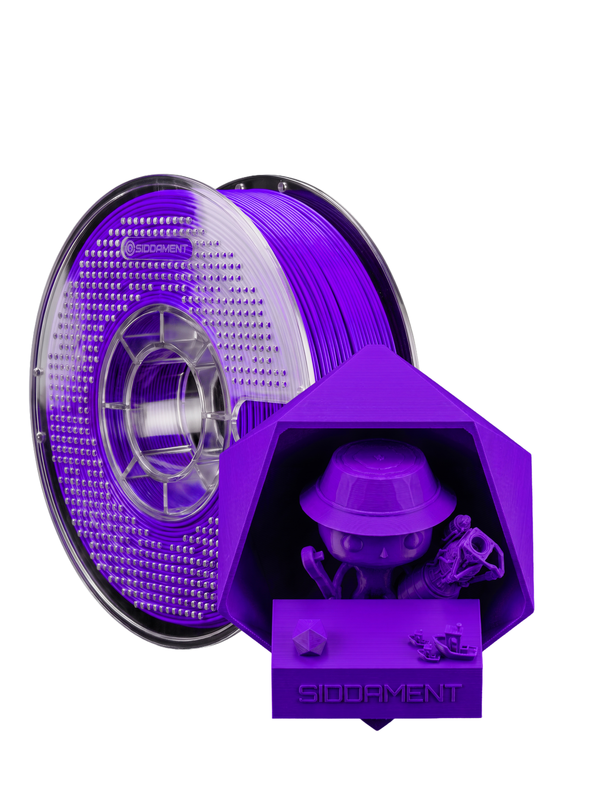 Matte Radiant Violet PLA V2 1.75mm 1kg filament and printed parts
