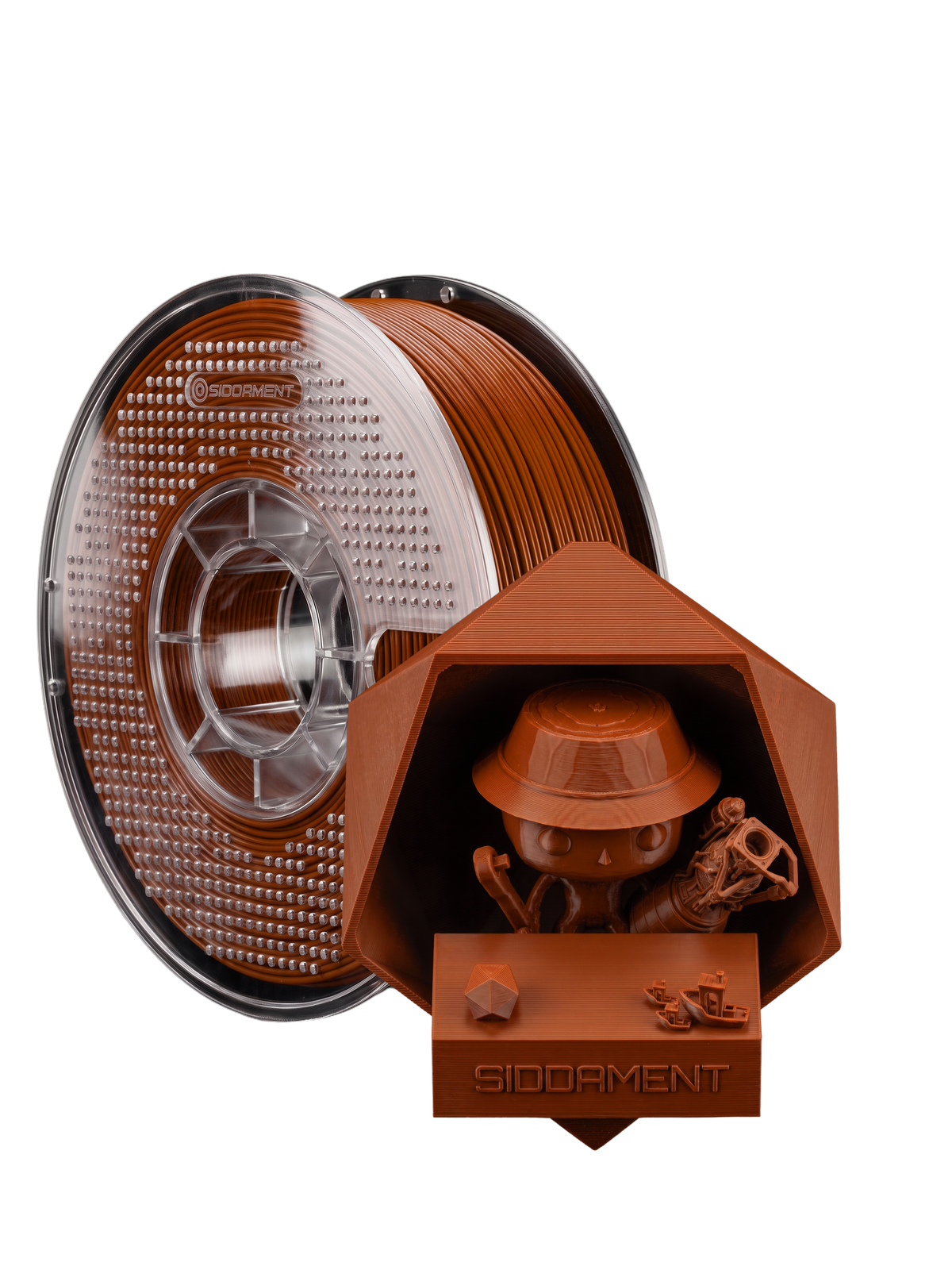 Matte Rust PLA V2 1.75mm 1kg filament and printed parts