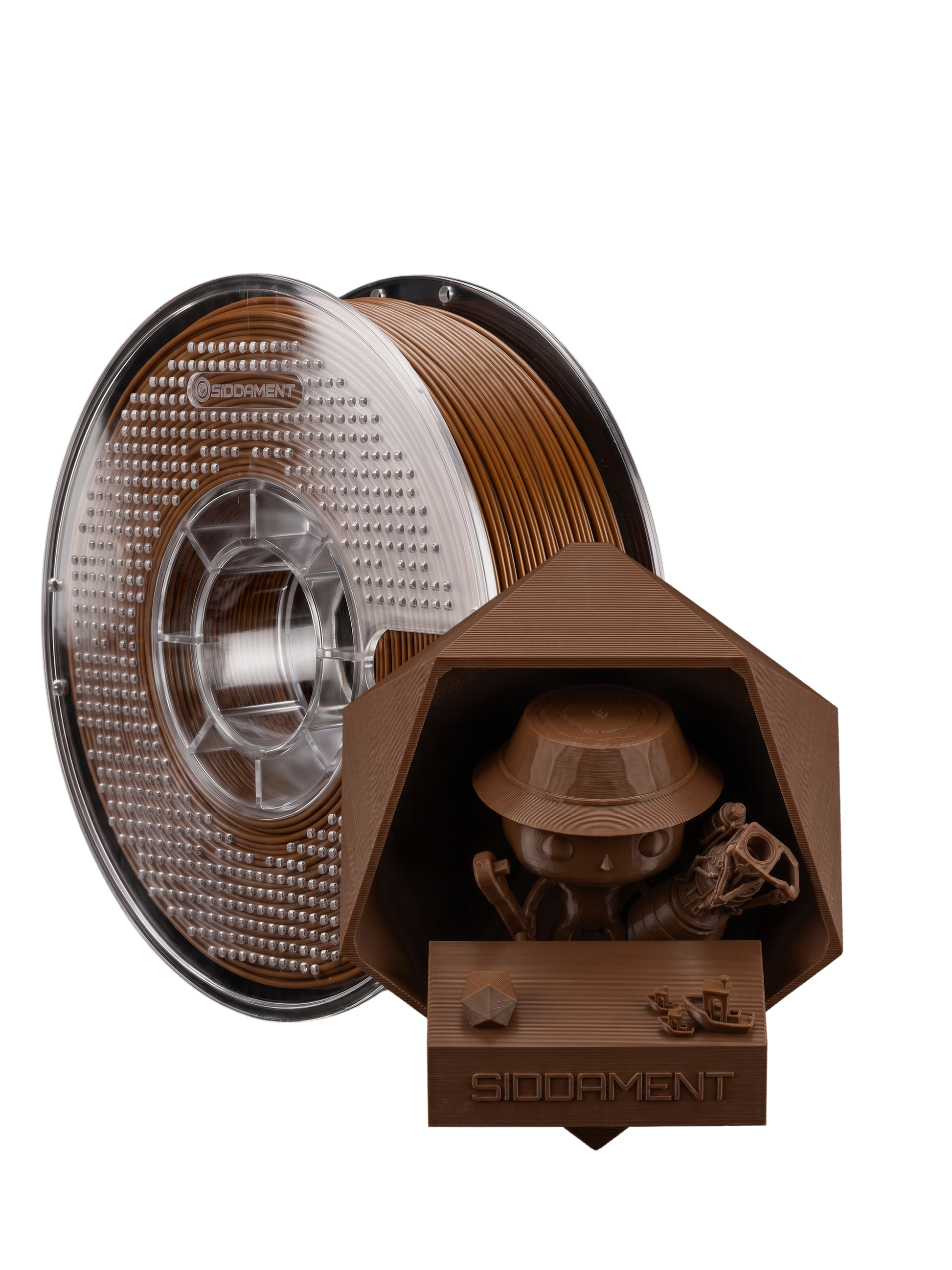 Matte Saddle Brown ASA V2 1.75mm 1kg filament and printed parts