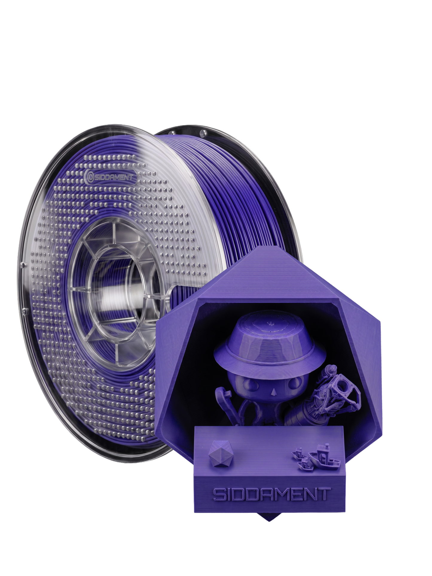 Matte Super Violet PLA V2 1.75mm 1kg filament and printed parts