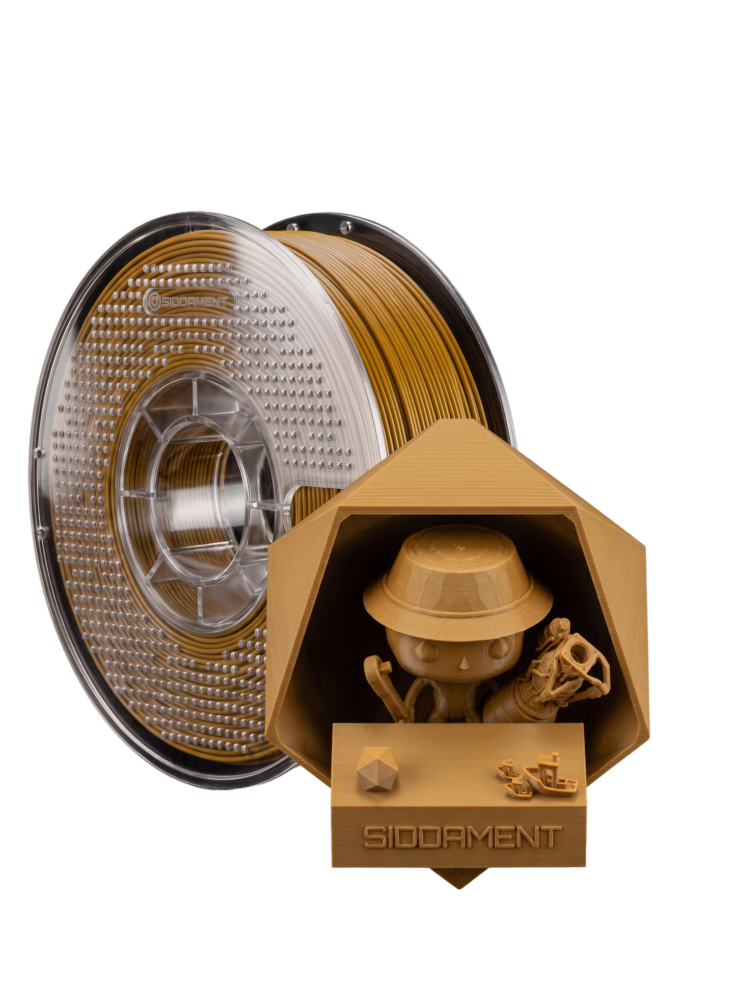Matte Tan PLA V2 1.75mm 1kg filament and printed parts