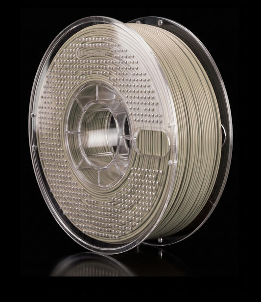 Matte Toaster Grey PLA V2 matte PLA filament on a clear SIDDAMENT spool