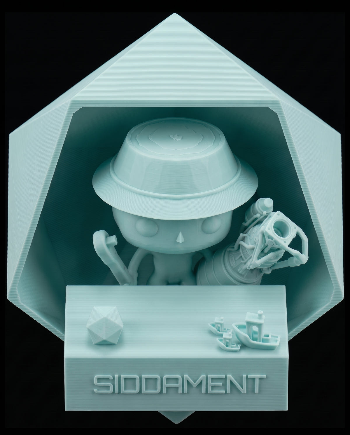 Matte Vivid Cyan PLA V4, printed SIDDAMENT figure