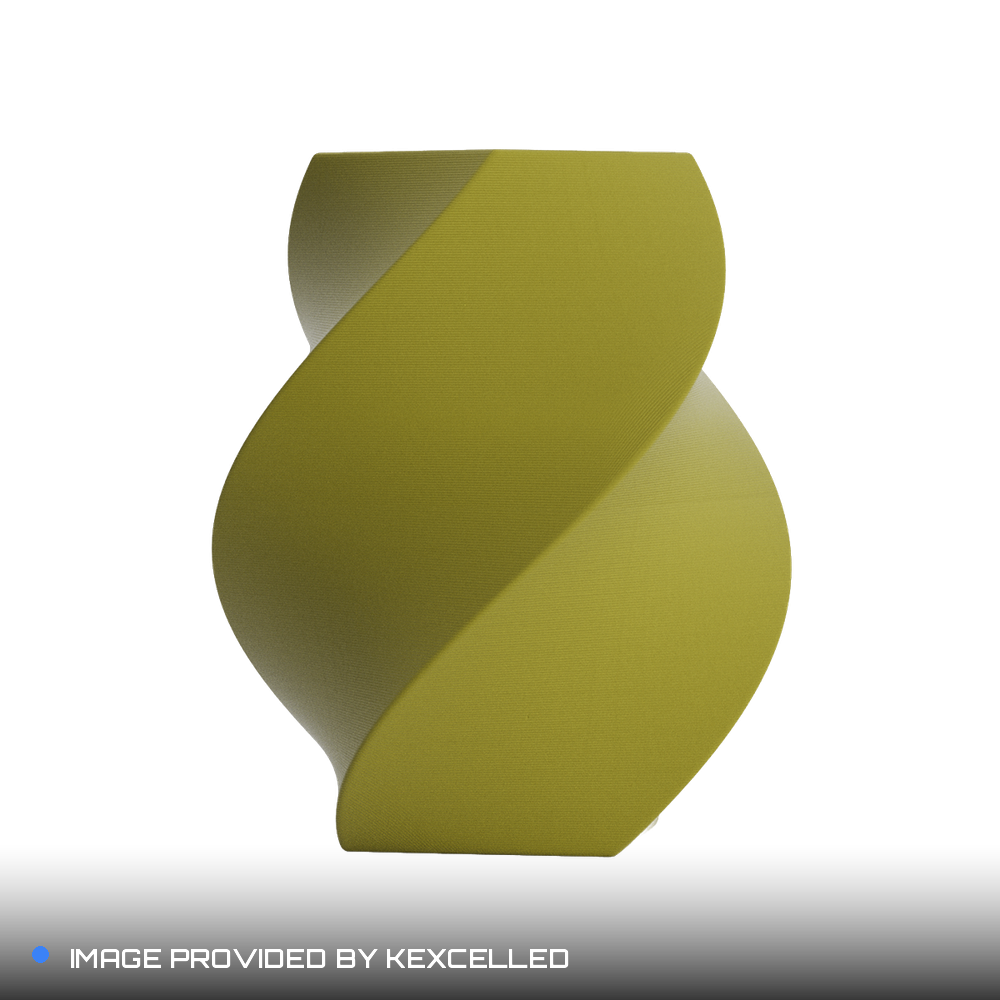 Matte Mustard Green PLA V4 printed sample, image provided by Kexcelled