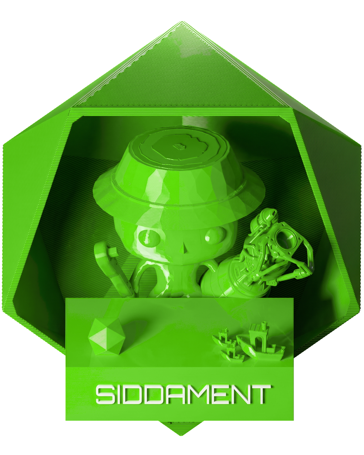 Neon Green PLA - printed parts, glossy render matched to #61E011 [shot normal-pla-gloss-2026-10-16]