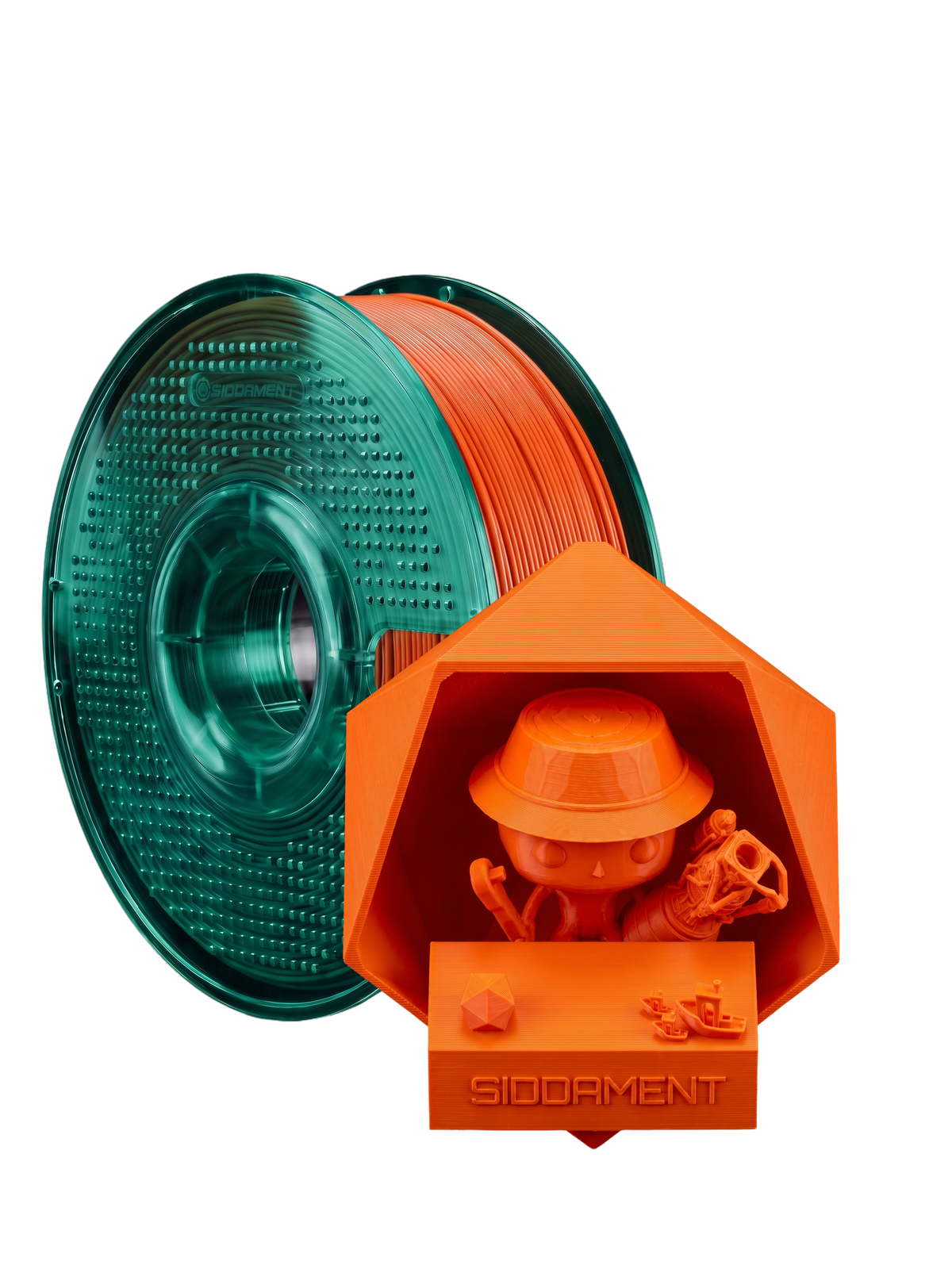 Orange ASA V2 1.75mm 1kg filament and printed parts