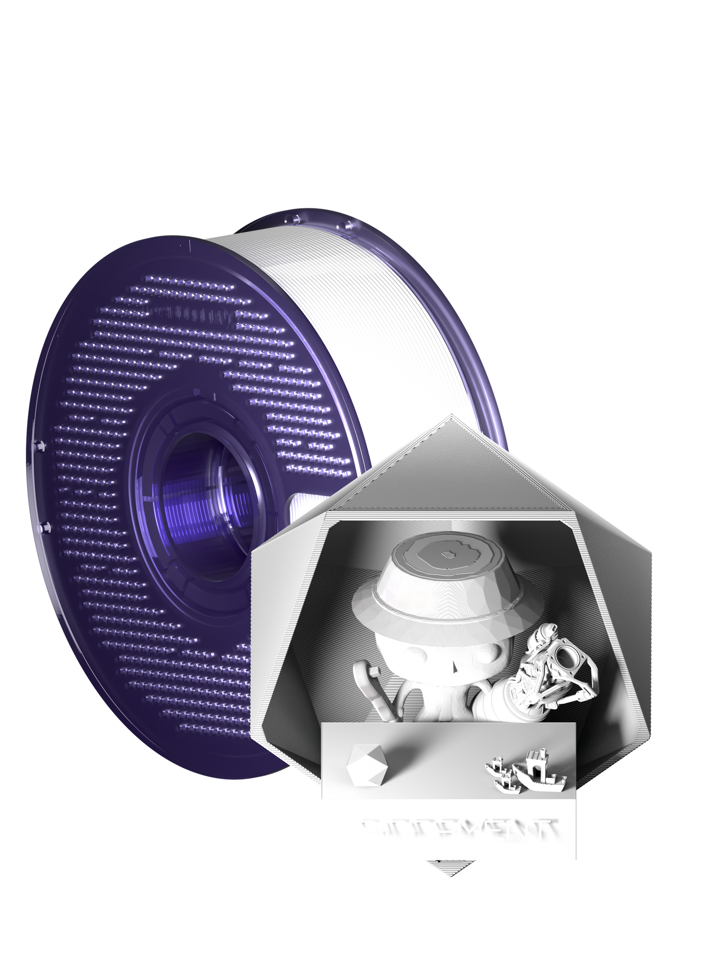 PCTG White filament on a transparent purple SIDDAMENT spool
