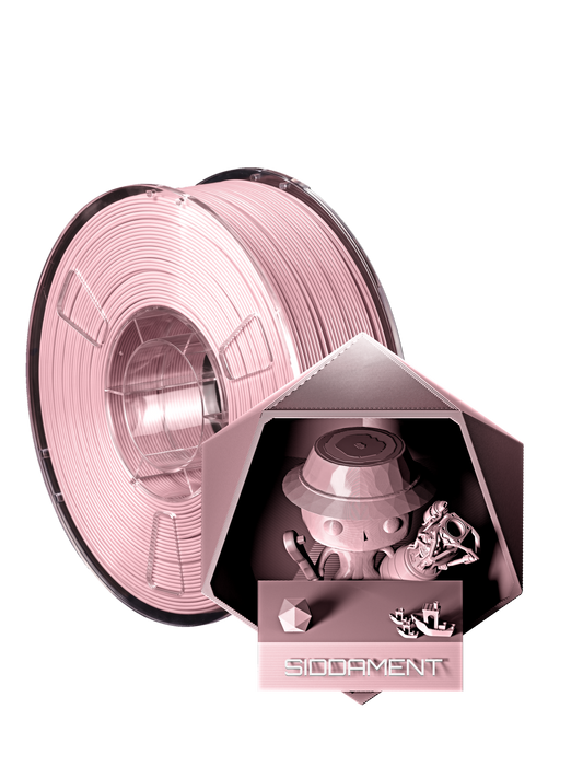 Pink PLA - spool and printed parts, glossy render matched to #E4AEB1 [shot normal-pla-gloss-2026-10-16]