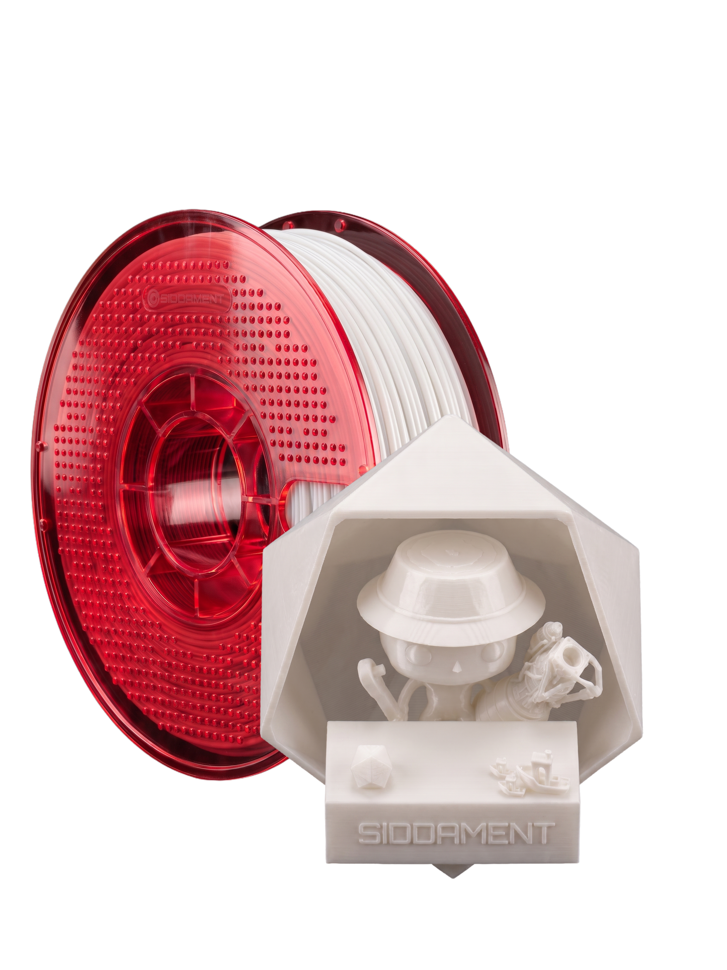 Pure White TPU 70D on a SIDDAMENT spool with a printed figure