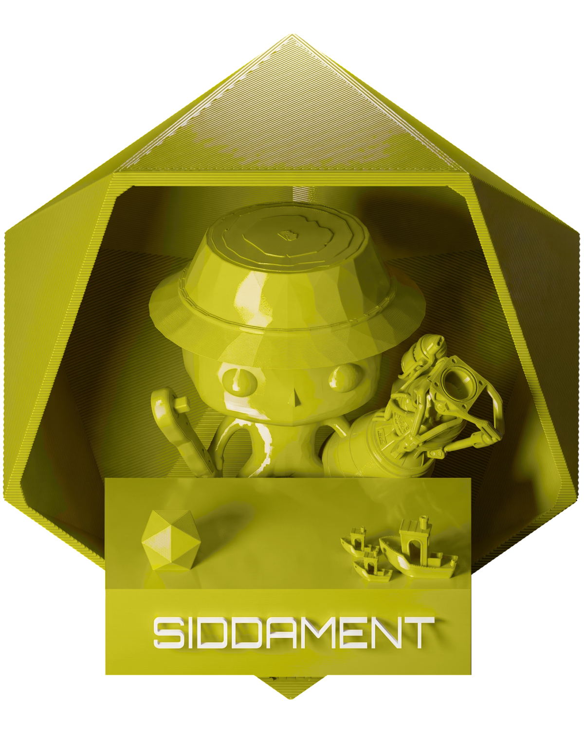 Pure Yellow PLA - printed parts, glossy render matched to #D9D30A [shot normal-pla-gloss-2026-10-16]