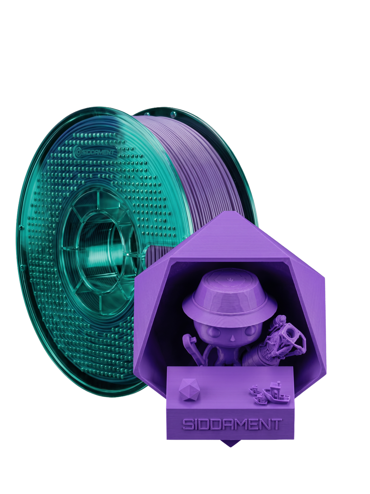 Purple ASA V2 1.75mm 1kg filament and printed parts