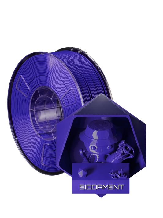 Radiant Violet PLA - spool and printed parts, glossy render matched to #3A35BC [shot normal-pla-gloss-2026-10-16]