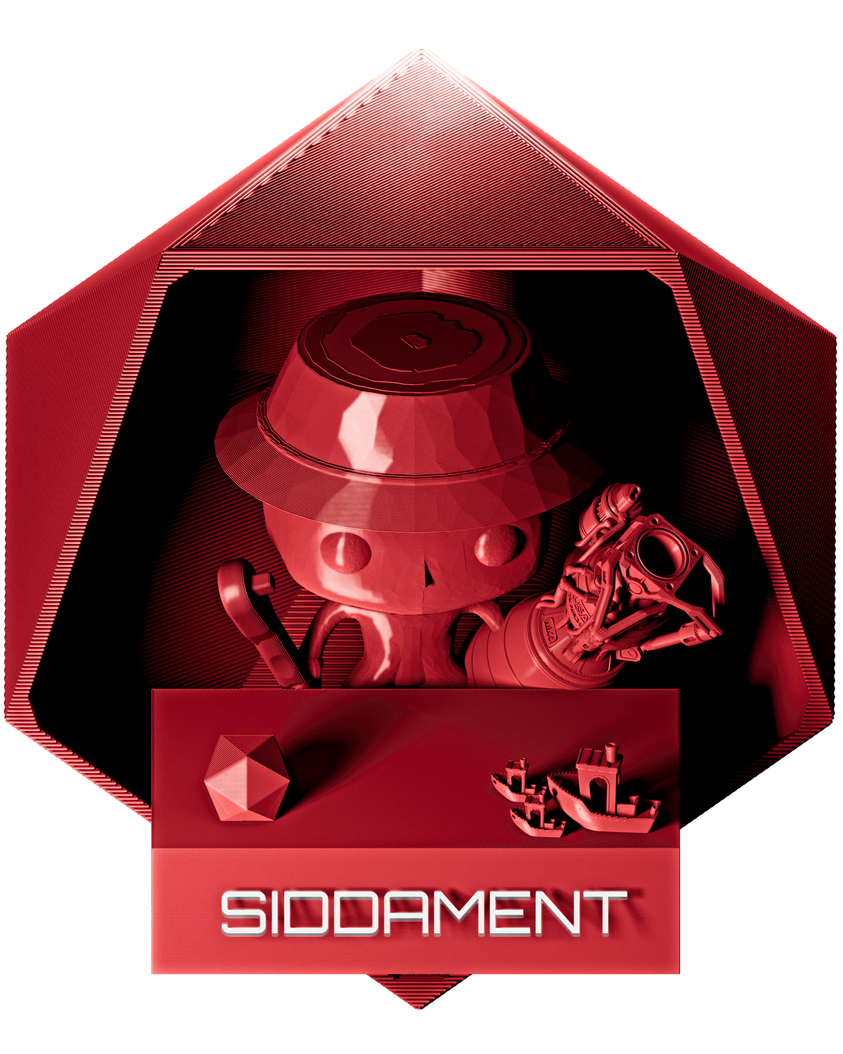 Red PLA - printed parts, glossy render matched to #E03334 [shot normal-pla-gloss-2026-10-16]