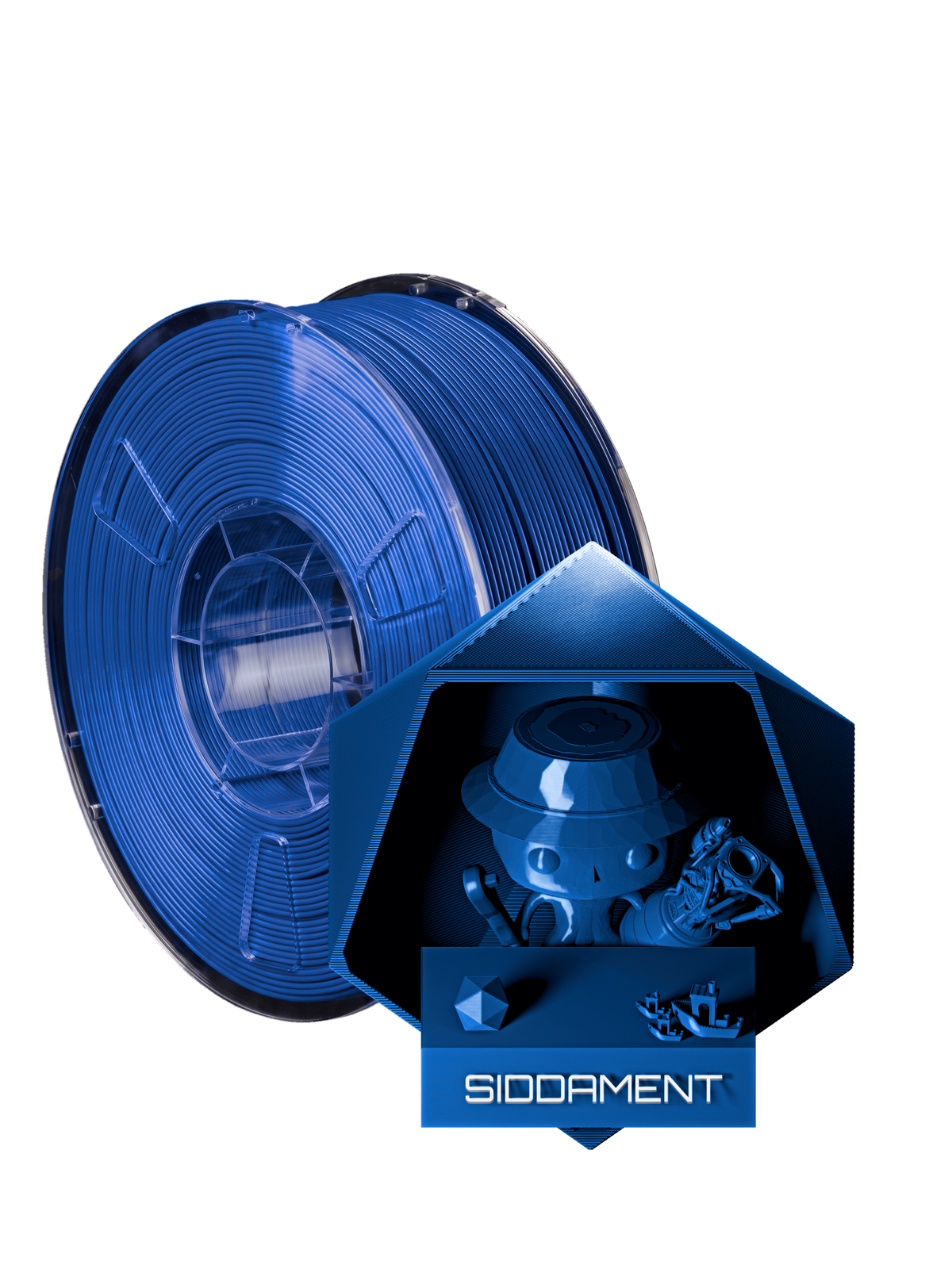 Royal Blue PLA - spool and printed parts, glossy render matched to #0056BC [shot normal-pla-gloss-2026-10-16]