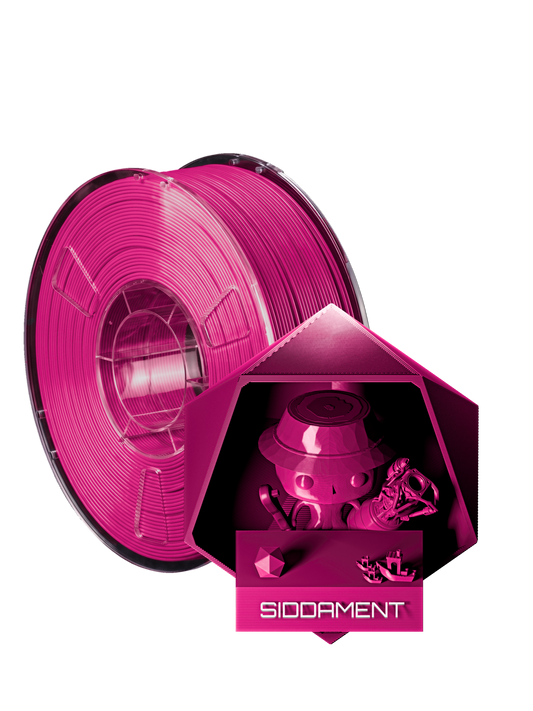 Shock Magenta PLA (render is closer) - spool and printed parts, glossy render matched to #E81F93 [shot normal-pla-gloss-2026-10-16]
