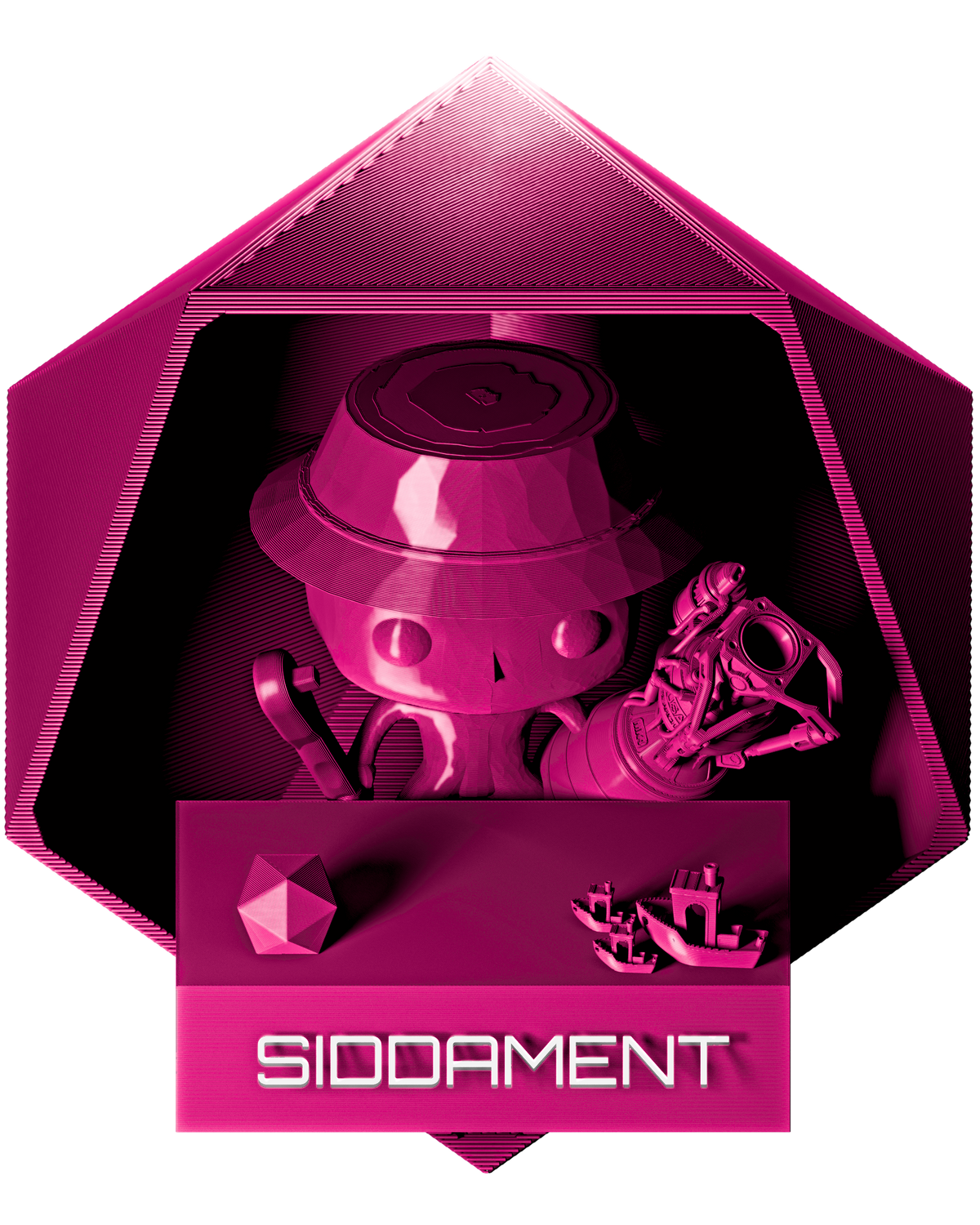 Shock Magenta PLA (render is closer) - printed parts, glossy render matched to #E81F93 [shot normal-pla-gloss-2026-10-16]