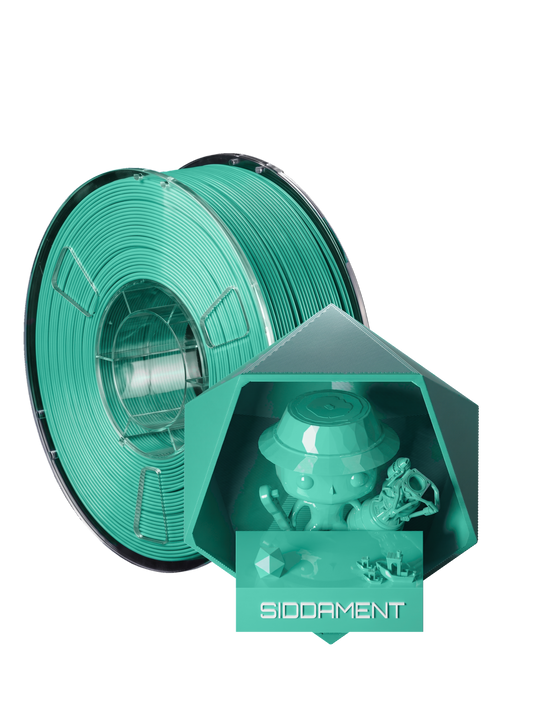Soft Green PLA - spool and printed parts, glossy render matched to #5CCCB5 [shot normal-pla-gloss-2026-10-16]