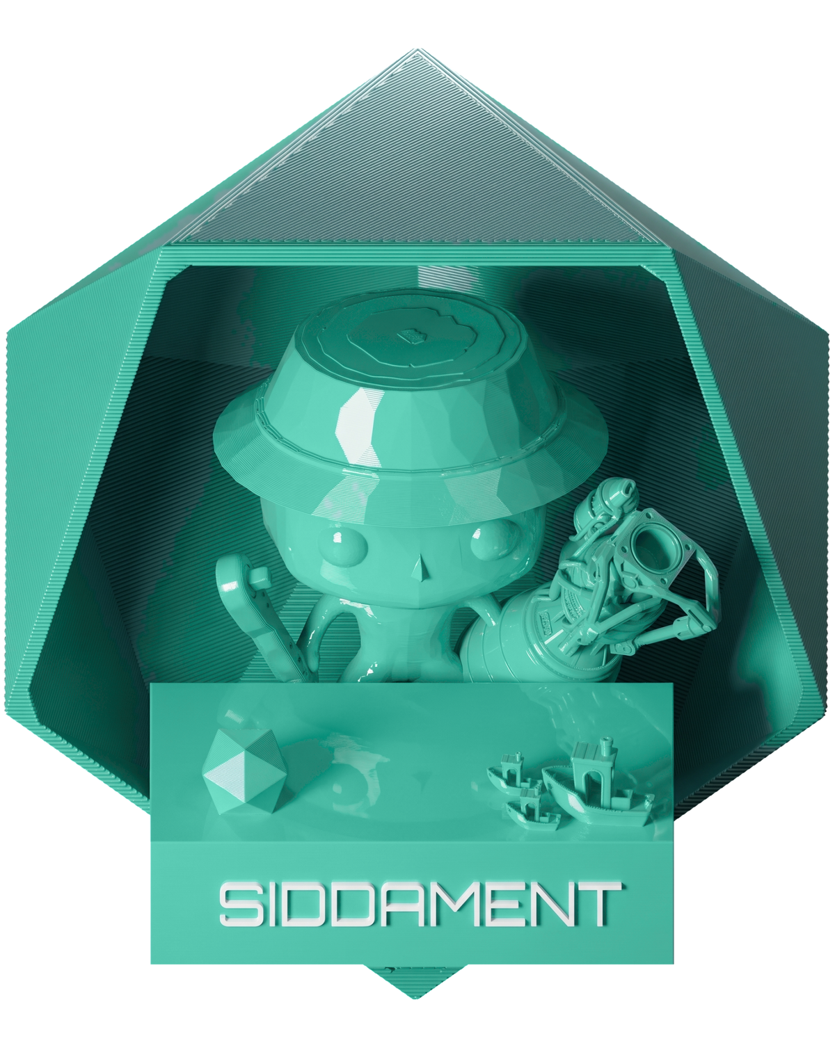 Soft Green PLA - printed parts, glossy render matched to #5CCCB5 [shot normal-pla-gloss-2026-10-16]