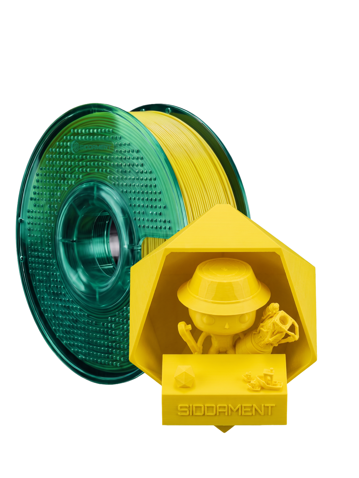 Yellow ASA V2 1.75mm 1kg filament and printed parts
