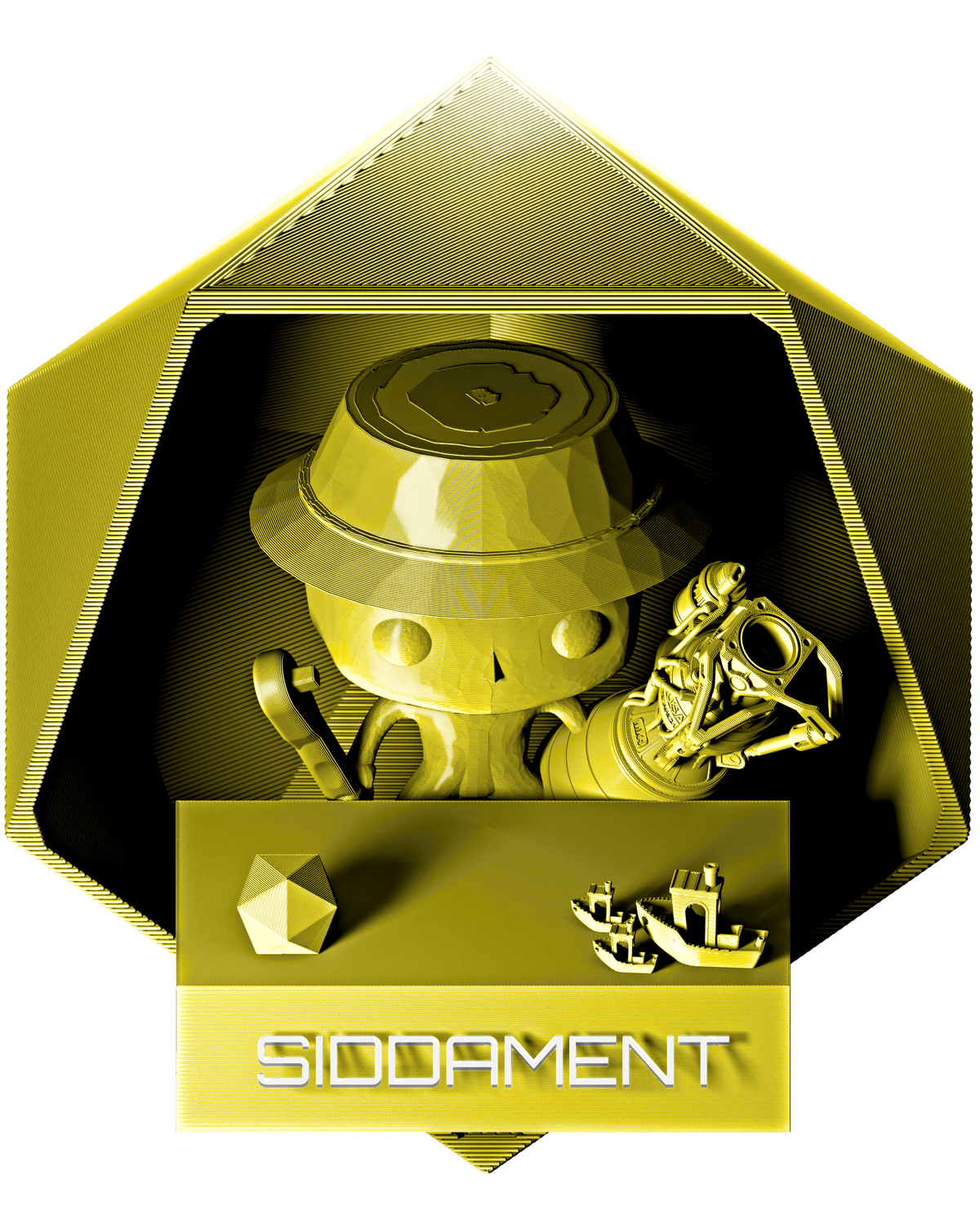 Yellow PLA - printed parts, glossy render matched to #DAE000 [shot normal-pla-gloss-2026-10-16]